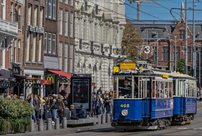 Tram in central Amsterdam