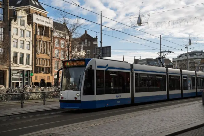 GVB tram on the streets of Amsterdam