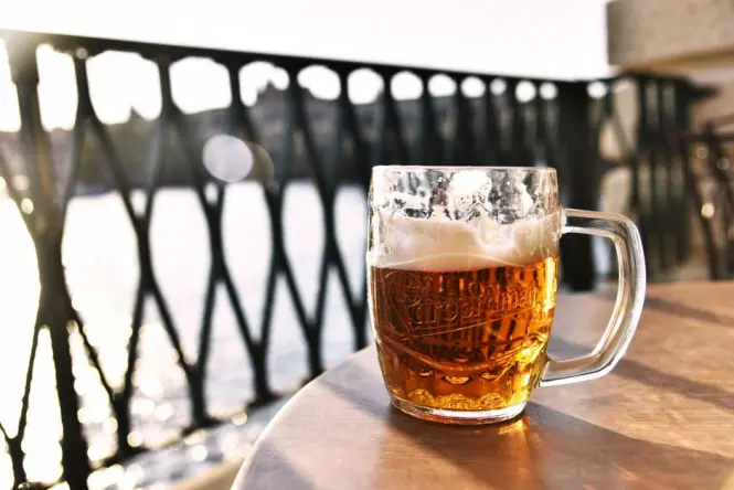 Draft beer and traditional Czech pub interior