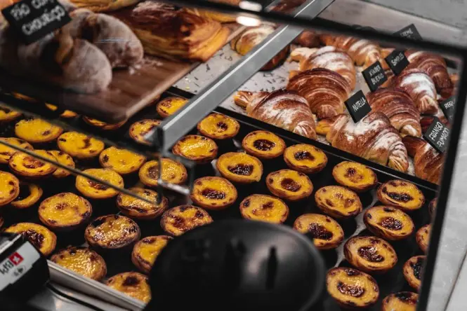 Fresh pastel de nata custard tarts in Lisbon
