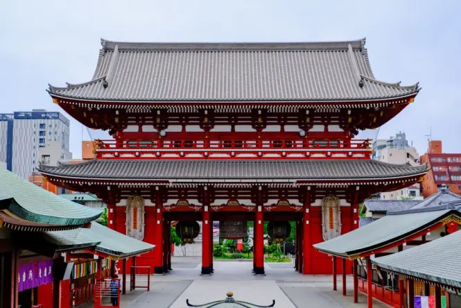 The historic wooden architecture and pagoda of Sensoji Temple in Asakusa