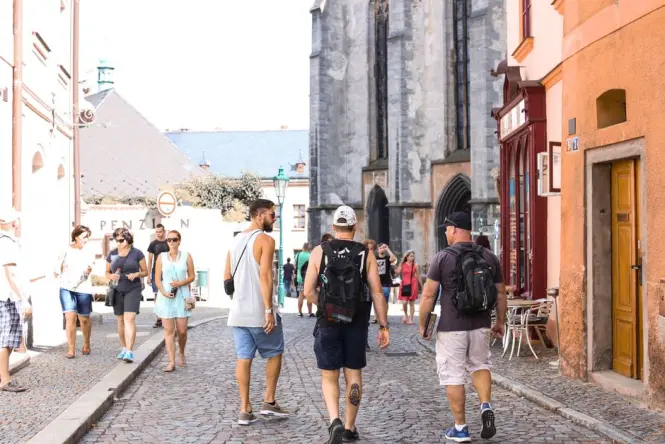 Group walking tour in a city