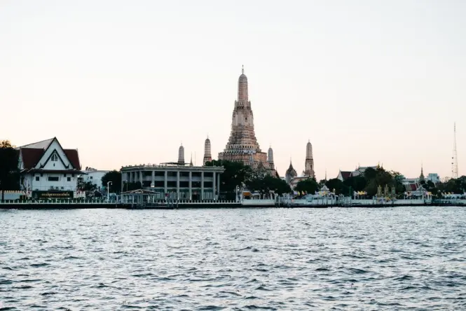 Wat Arun temple viewed from across the Chao Phraya River