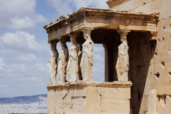 Original Caryatid statues from the Erechtheion displayed in the museum
