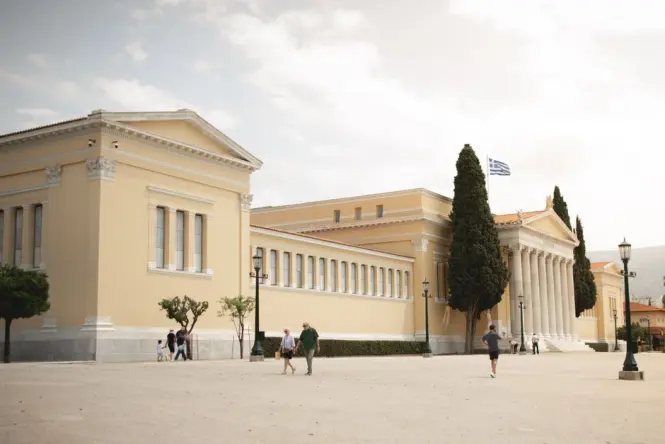 Visitors queuing at a museum ticket entrance in Athens