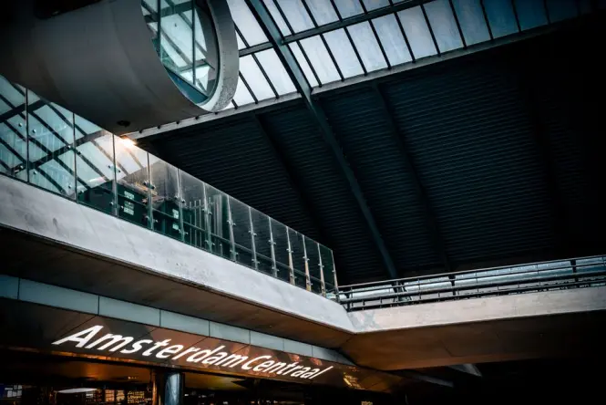 Modern metro entrance in Amsterdam's De Pijp district