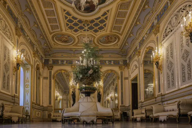 Gilded State Room interior with chandelier inside the Albertina palace