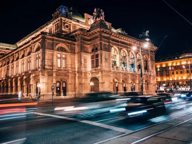 Vienna State Opera building seen from across Opernring near the Albertina