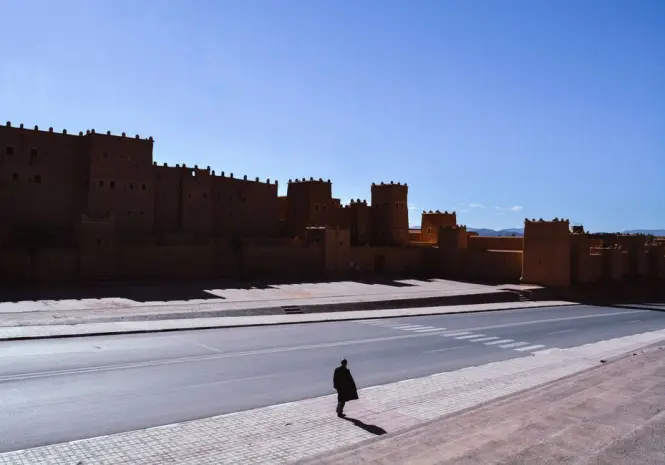 Quiet early morning street leading toward Bab Agnaou in the Kasbah
