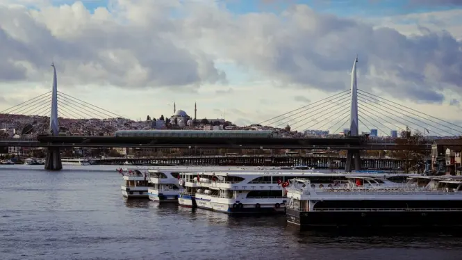 Ferry crossing the Golden Horn near Balat and Fener in Istanbul