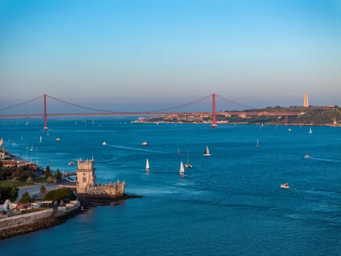 Belém waterfront with Jerónimos and tower in view