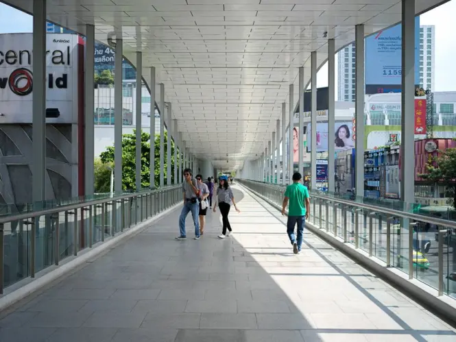 Elevated skywalk through Benjakitti Park Bangkok