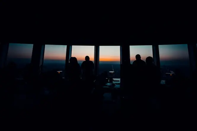 Sunset view over Berlin seen from the Fernsehturm observation deck