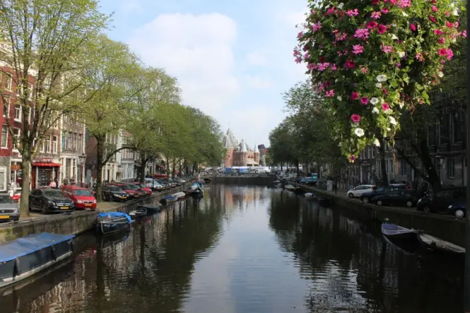 Singel canal with Bloemenmarkt pontoon stalls
