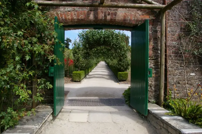 Entrance gate leading into a tropical botanical garden