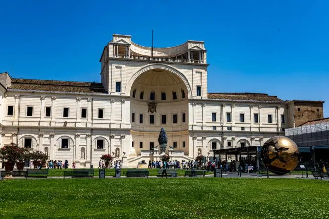 The courtyard of the Palazzo Brera showing the monumental statue and arches