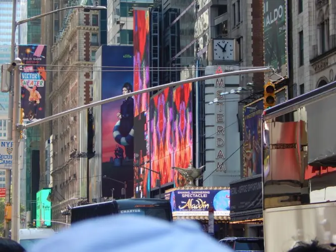 Broadway theater marquee on a Theater District side street
