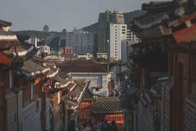 Bukchon Hanok Village at golden hour