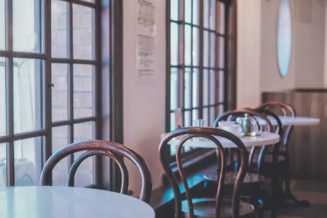 Quiet café interior in the morning with few patrons