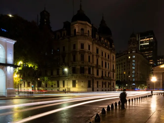 Plaza de Mayo and the Cabildo building in downtown Buenos Aires