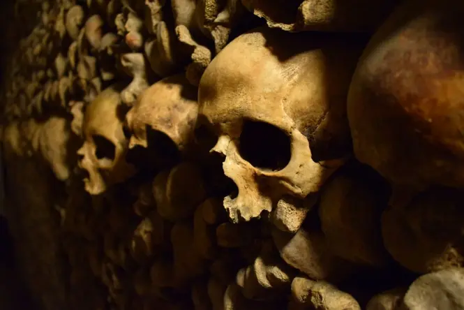 Historic subterranean corridors lined with preserved remains in the Capuchin Catacombs of Palermo