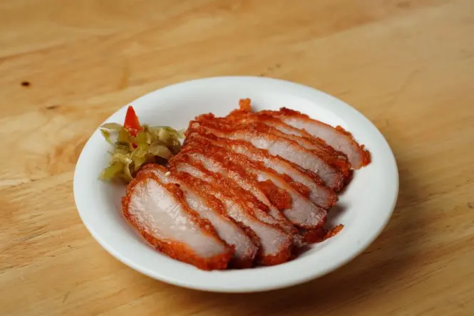 Crispy pork belly and rolled noodle soup from a famous Chinatown vendor