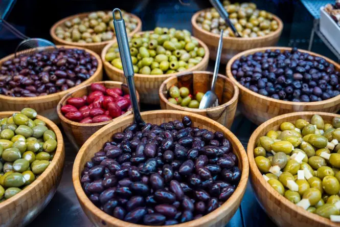 Olive stalls at a Nice food market