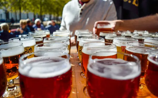 Brown café terrace with beer glasses