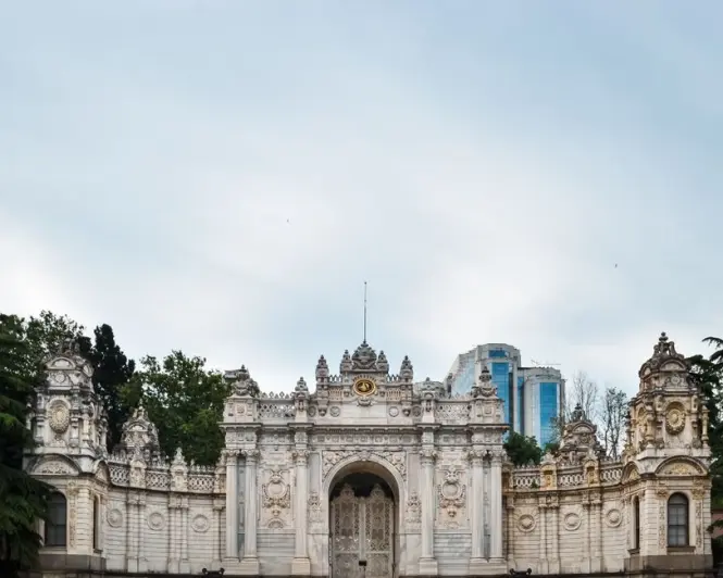 Visitors queuing at the Dolmabahce Palace ticket entrance in Besiktas