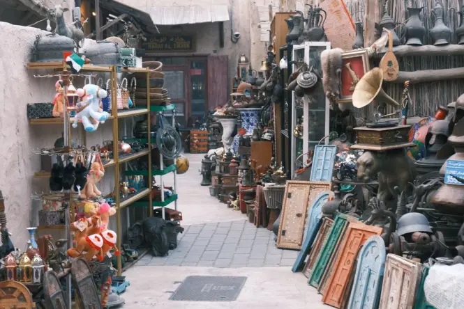 Rows of gold jewellery shops inside Dubai's covered Gold Souk