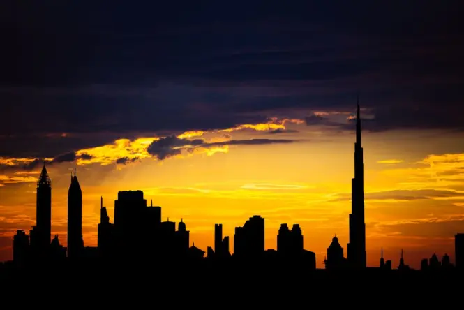 Dubai Fountain at golden hour