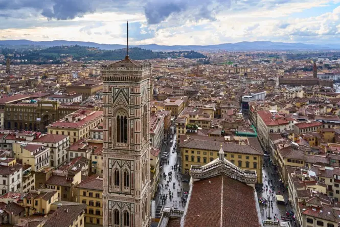 View of Florence Cathedral dome taken from the top of Giotto's Bell Tower