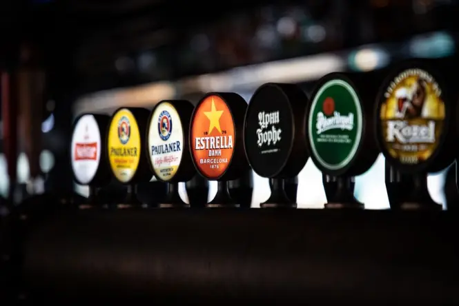 Craft beer taps at Foodhallen bar counter