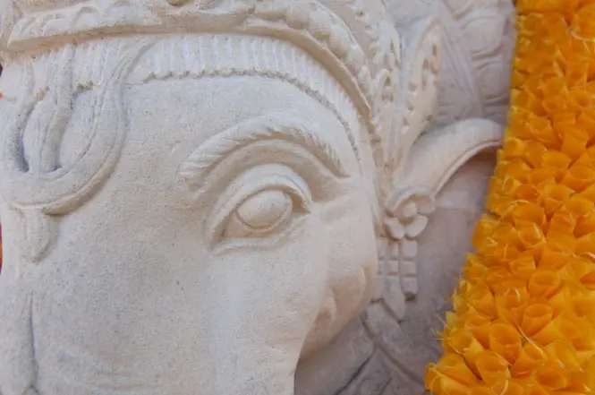 Ganesha statue inside the Goa Gajah cave interior