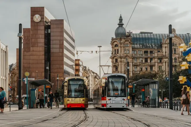 Tram 1 stop near Hundertwasser House on Löwengasse in Vienna