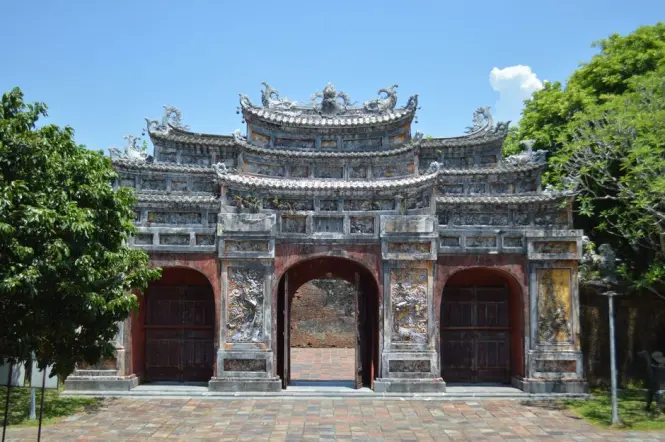 Restored gate at the Hue Imperial City often compared with Hanoi's Thang Long citadel