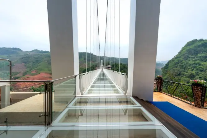 Glass-bottomed Canopy Bridge suspended above the Rain Vortex