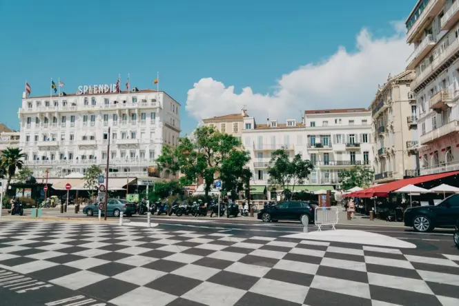 Facade of a palace hotel along La Croisette in Cannes