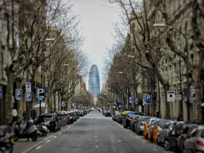The colorful circular pavement mosaic designed by Joan Miro on La Rambla