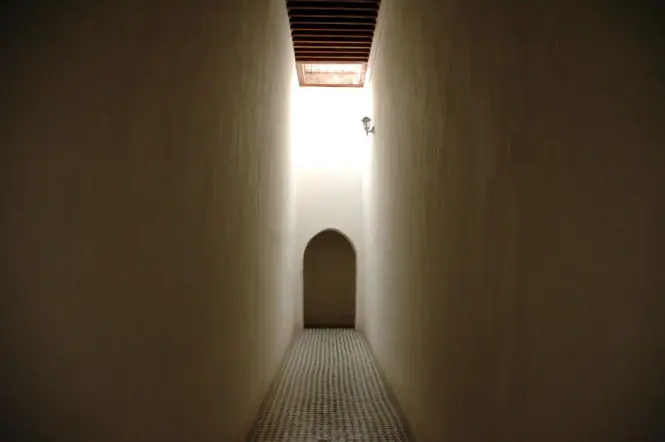 Empty garden path in early morning light at a Marrakech riad garden