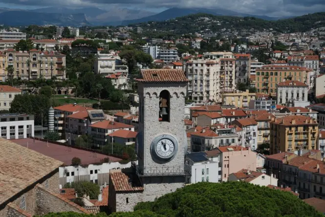 Stone watchtower of the Musée de la Castre at the top of Le Suquet in Cannes