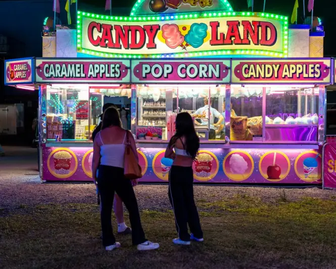 Food stalls along the boardwalk at Luna Park Sydney
