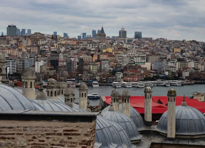 Panoramic view of the Istanbul skyline from the tower's upper terrace