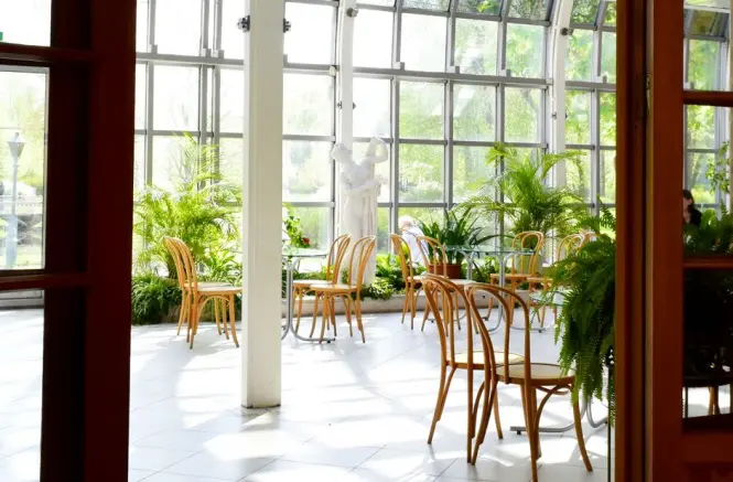 Café seating near the sculpture garden outside MALBA Museum