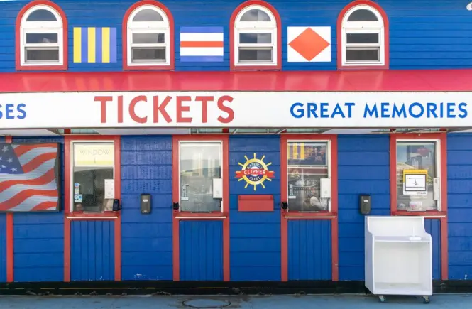 Box office window at a grand opera house