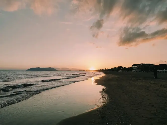A quiet, empty Mondello Beach during the off-season