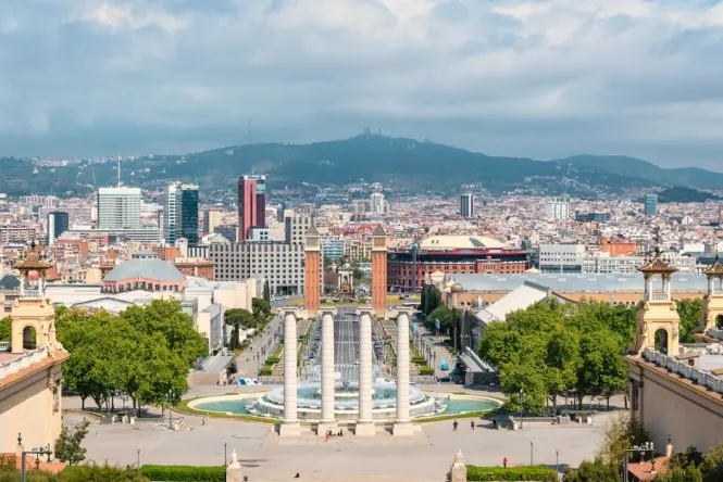 Montjuic hill panorama from upper cable car station
