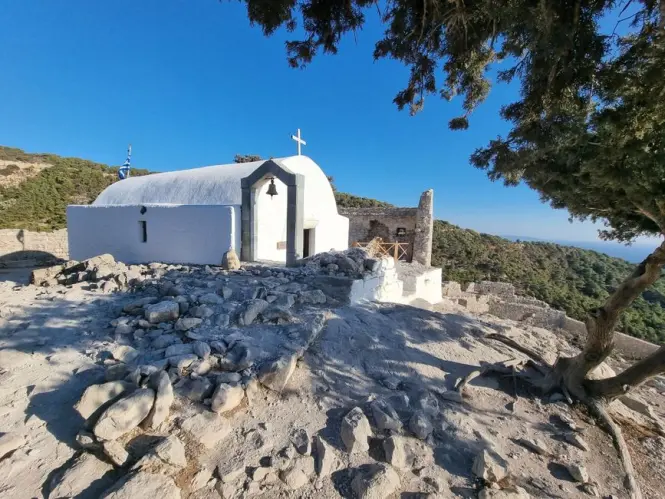 Whitewashed Agios Georgios chapel at the summit of Lycabettus Hill
