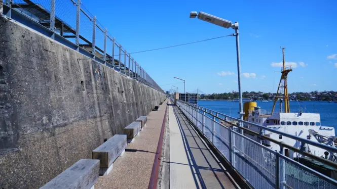 Woolloomooloo Finger Wharf near Mrs Macquarie's Point with harbourside restaurants