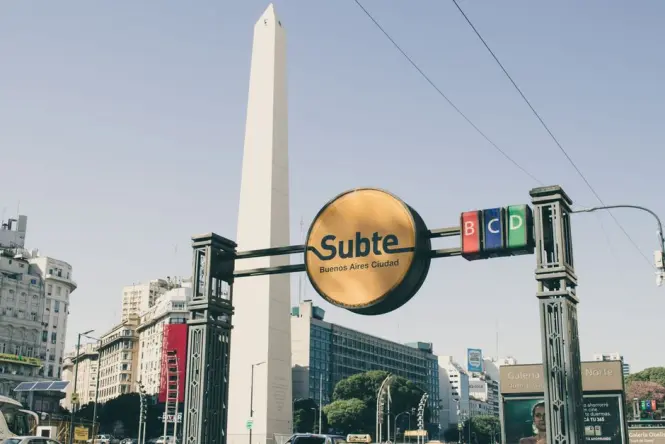 Subte station entrance near Diagonal Norte close to the Obelisk of Buenos Aires